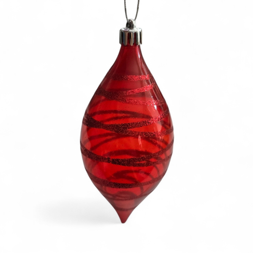 Pier 1 Red Glass Teardrop Ornament Vintage Inspired Christmas Decor” - Picture 3 of 4